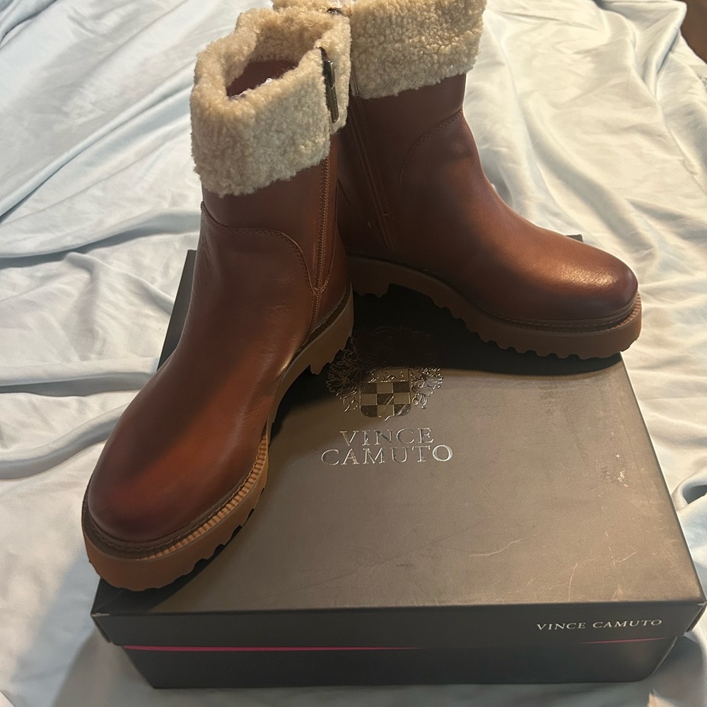 Vince Camuto Tan Leather Boots with Shearling